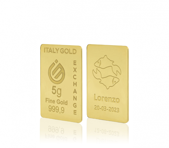 Lingote de Oro signo del zodiaco Piscis 24 Kt de 5 g. IGE GOLD